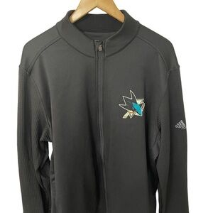 Adidas Climaheat warm up jacket with San Jose sharks hockey emblem. Size Large.